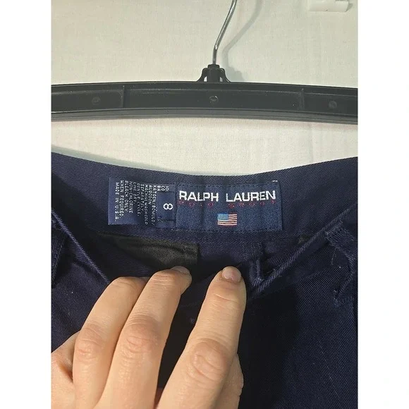 VTG Ralph Lauren Polo Sport Women's Chino Shorts 8 Pleated Front High Waist Navy - Picture 2 of 8